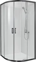 AQ ARI RO10020BL Душевой уголок 1/4 круга, двери раздвижные 1000x1000x2000, профиль черный, стекло прозрачное - Цена: 27 960 руб. - Душевые уголки - Магазин Белый Лис