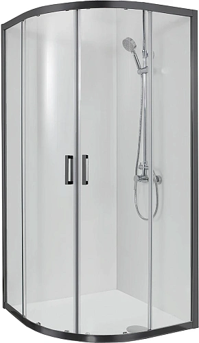 AQ ARI RO10020BL Душевой уголок 1/4 круга, двери раздвижные 1000x1000x2000, профиль черный, стекло прозрачное от магазина Белый Лис