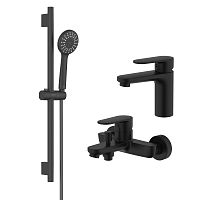 Комплект смесителей для душа Aquatek Ника AQ1830MB черный матовый SET 3 в 1 (AQ1810MB + AQ1840MB + AQ2017MB ) - Цена: 22 560 руб. - Душевые комплекты - Магазин Белый Лис