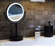 WasserKRAFT K-1005BLACK Зеркало с LED-подсветкой двухстороннее, стандартное и с 3-х кратным увеличен - Цена: 12 220 руб. - Зеркала для ванной - Магазин Белый Лис